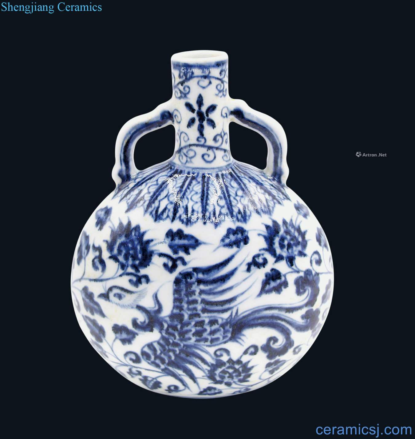 jintong Blue and white wear peony fung on bottles