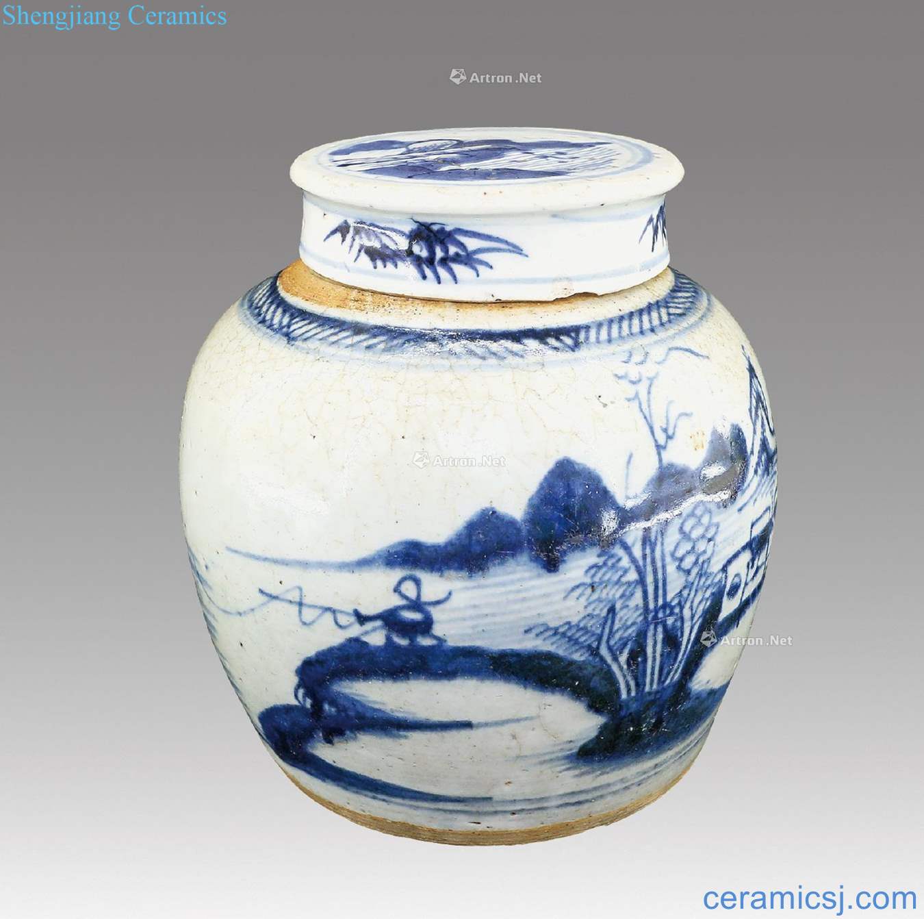 Mid qing Blue and white cover pot fish pattern