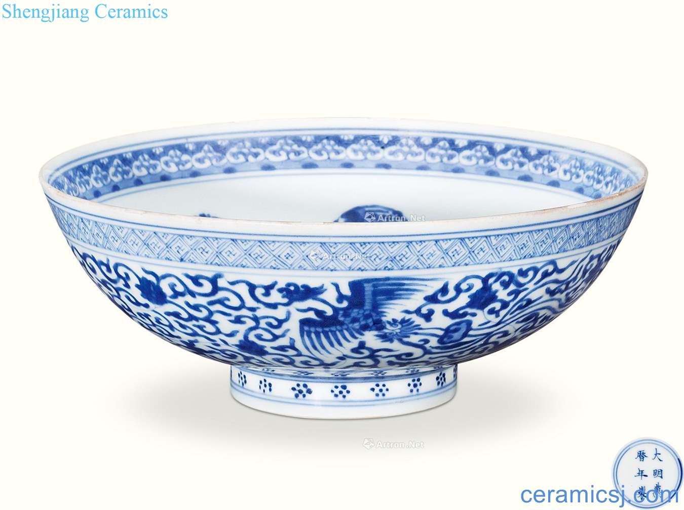 The qing emperor kangxi Blue and white chicken wear branch ganoderma lucidum green-splashed bowls