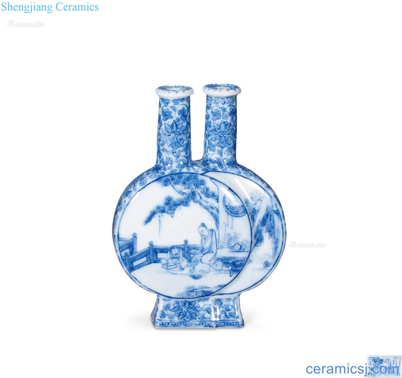 Stories of qing dynasty blue and white figure double bottles