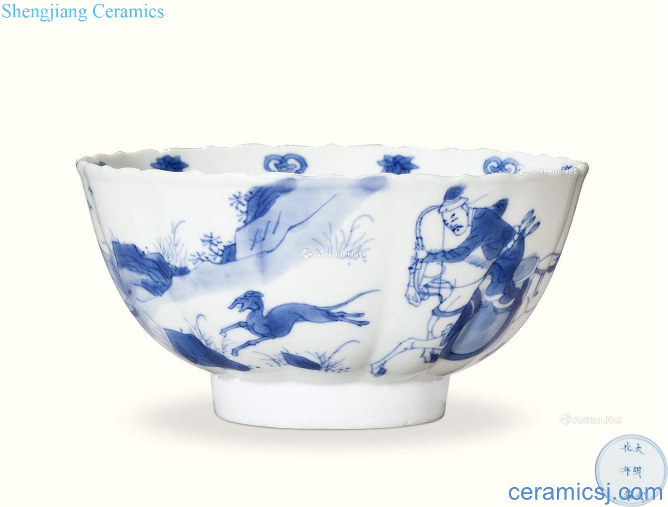 The qing emperor kangxi porcelain hunting figure flower bowl