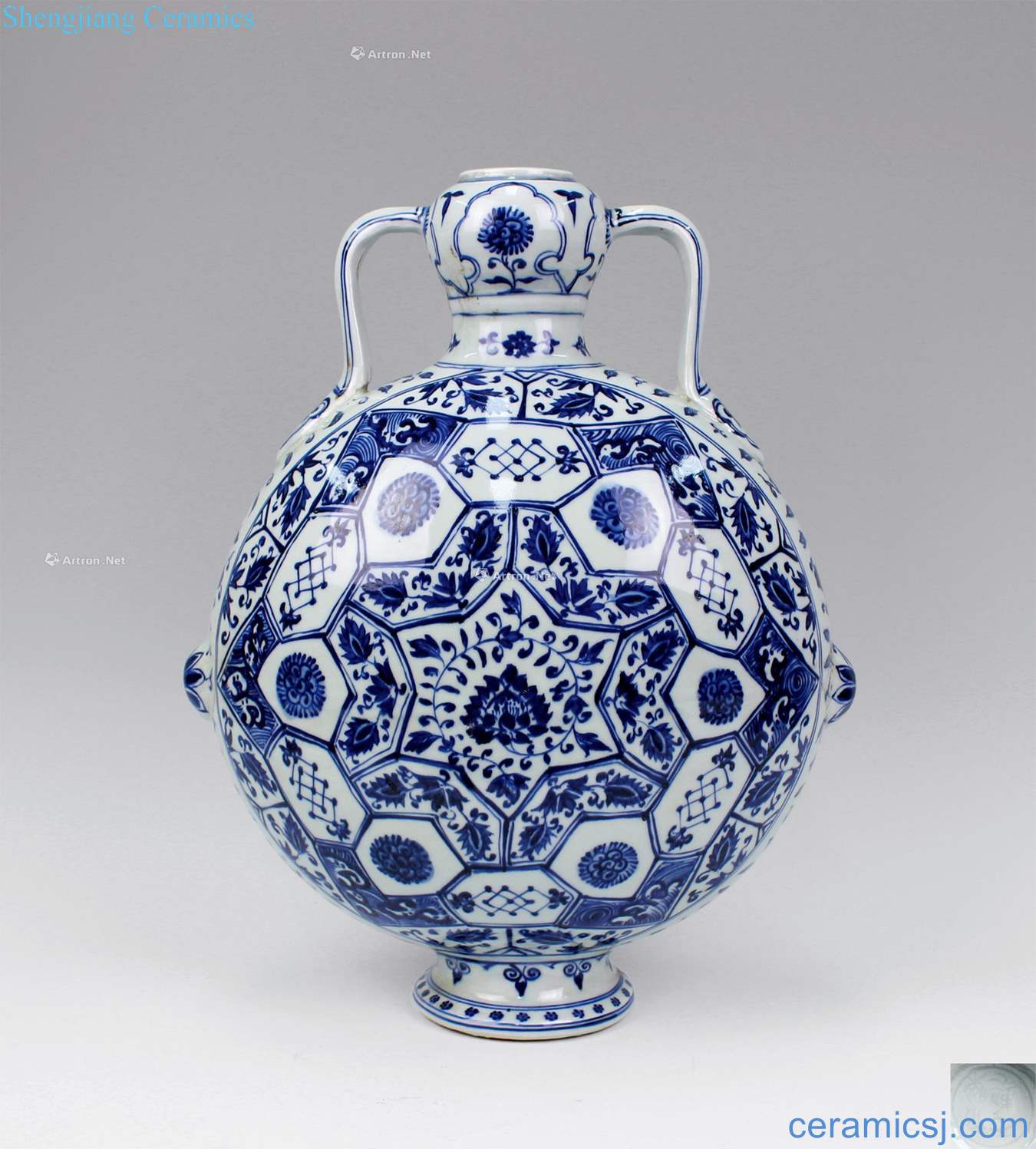 Ming yongle, Blue and white floral brocade ruyi ear flat bottles