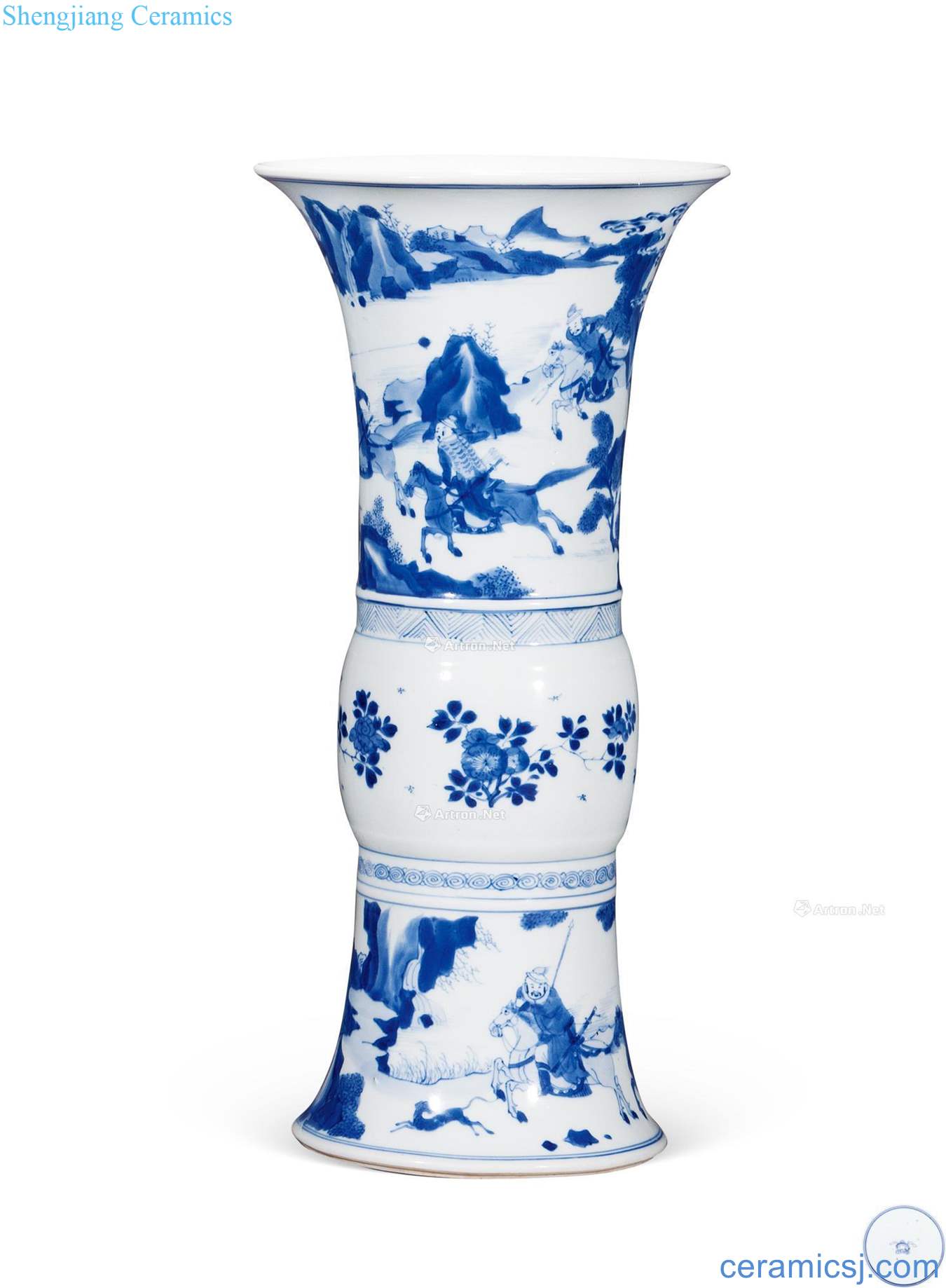 The qing emperor kangxi porcelain figure flower vase with hunting