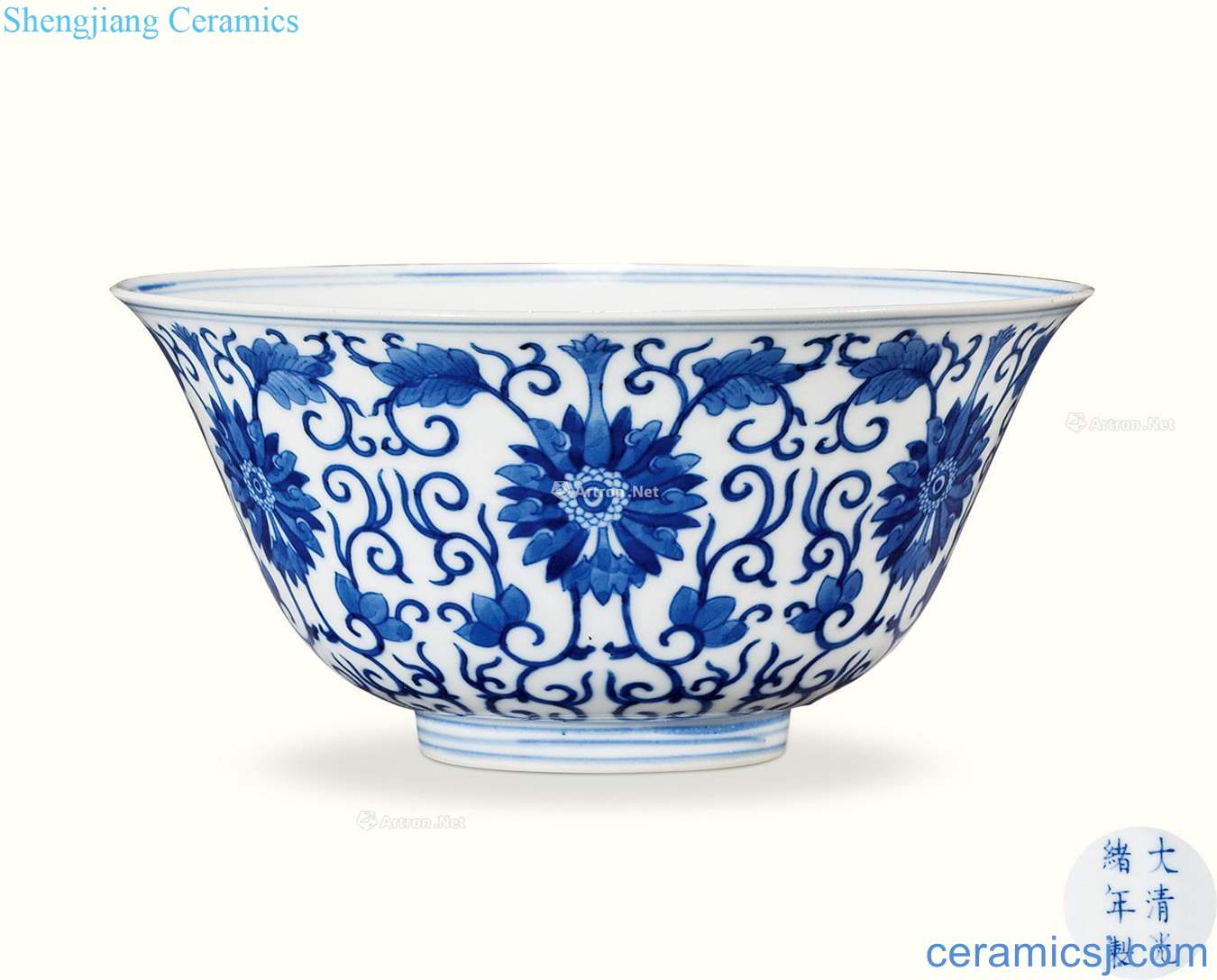 Qing guangxu Blue and white lotus flower green-splashed bowls