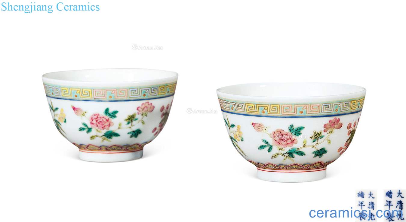 Pastel fold branch flowers grain reign of qing emperor guangxu cup (a)