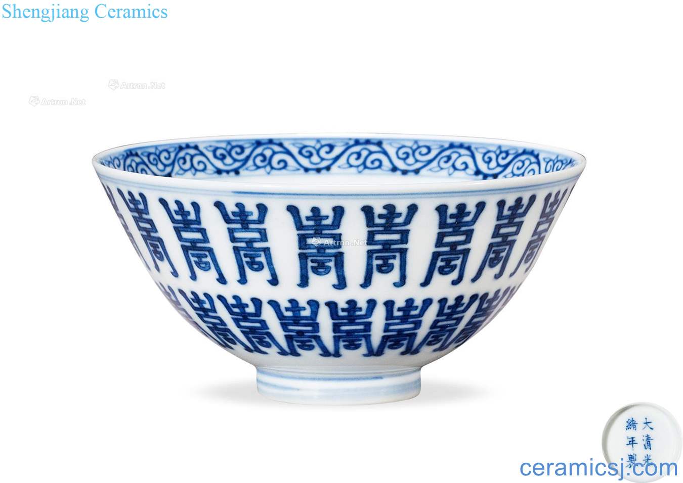Qing guangxu Blue and white life of word green-splashed bowls