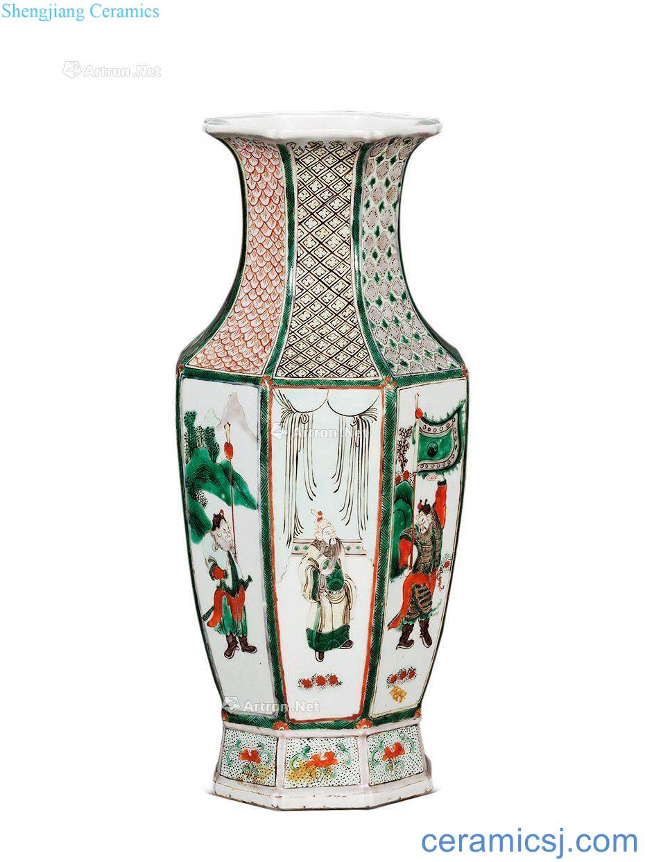 Qing stories of colorful figure eight square bottles