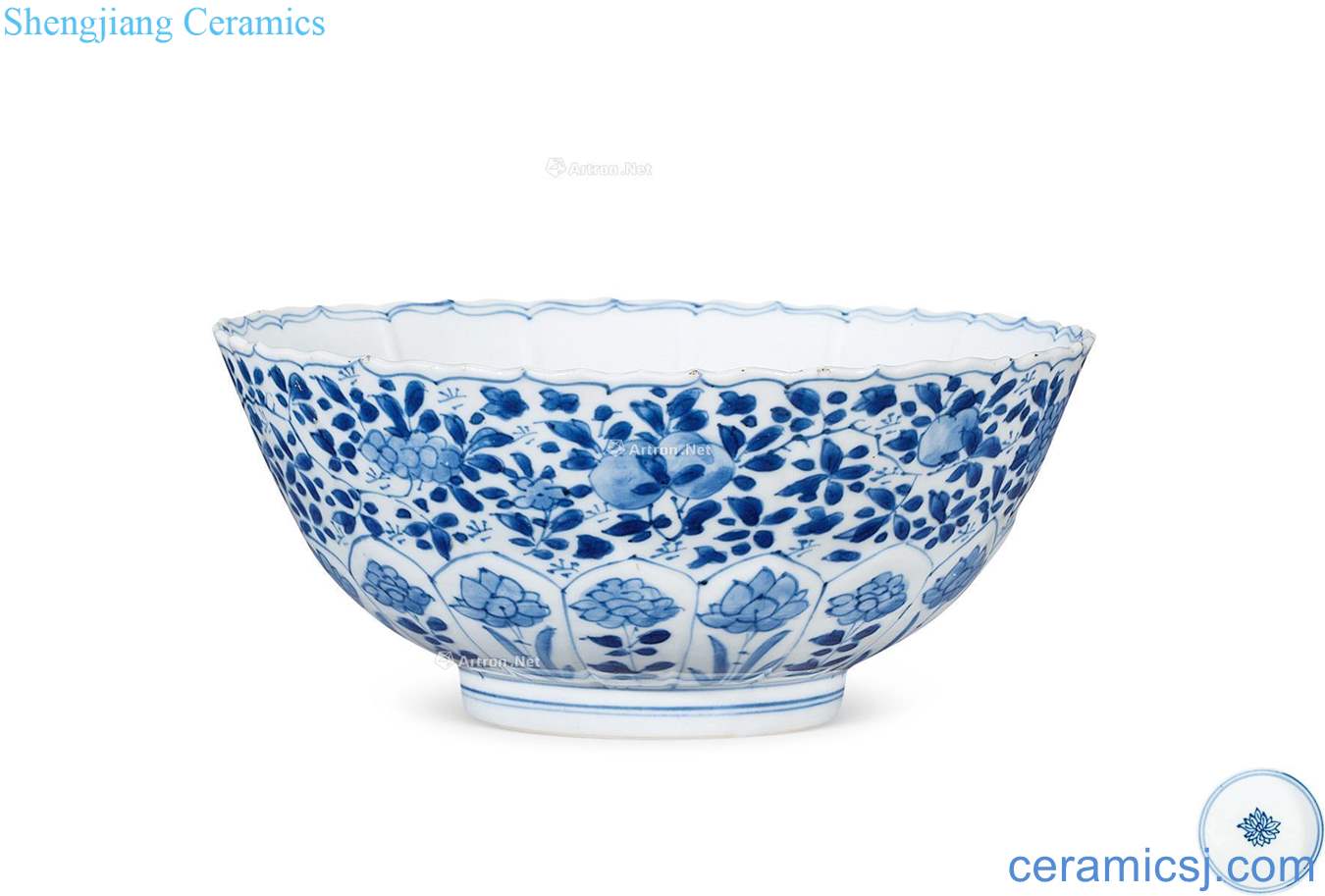 The qing emperor kangxi Blue and white tie up branch flowers grain flower bowl