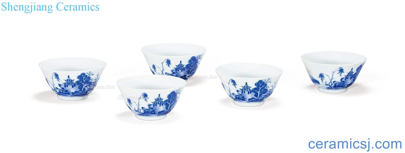 qing Blue and white landscape pattern glass (a group of five pieces)