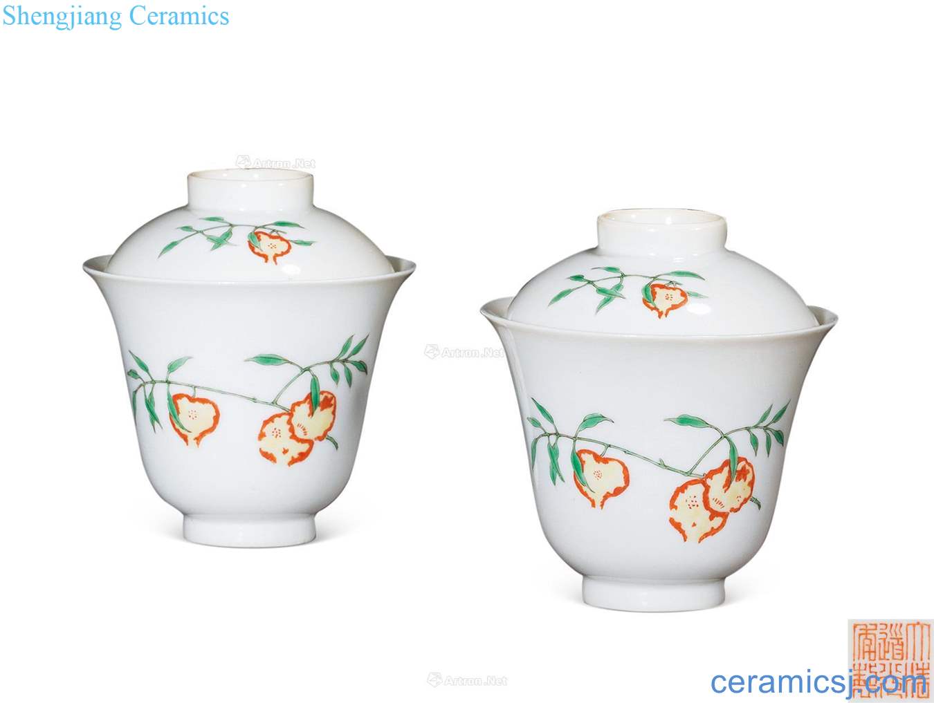 Qing daoguang Flowers and colorful folding branches lines cover cup (a)