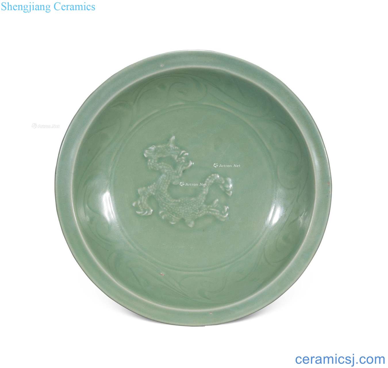 Ming Longquan celadon glaze dragon fold along the plate