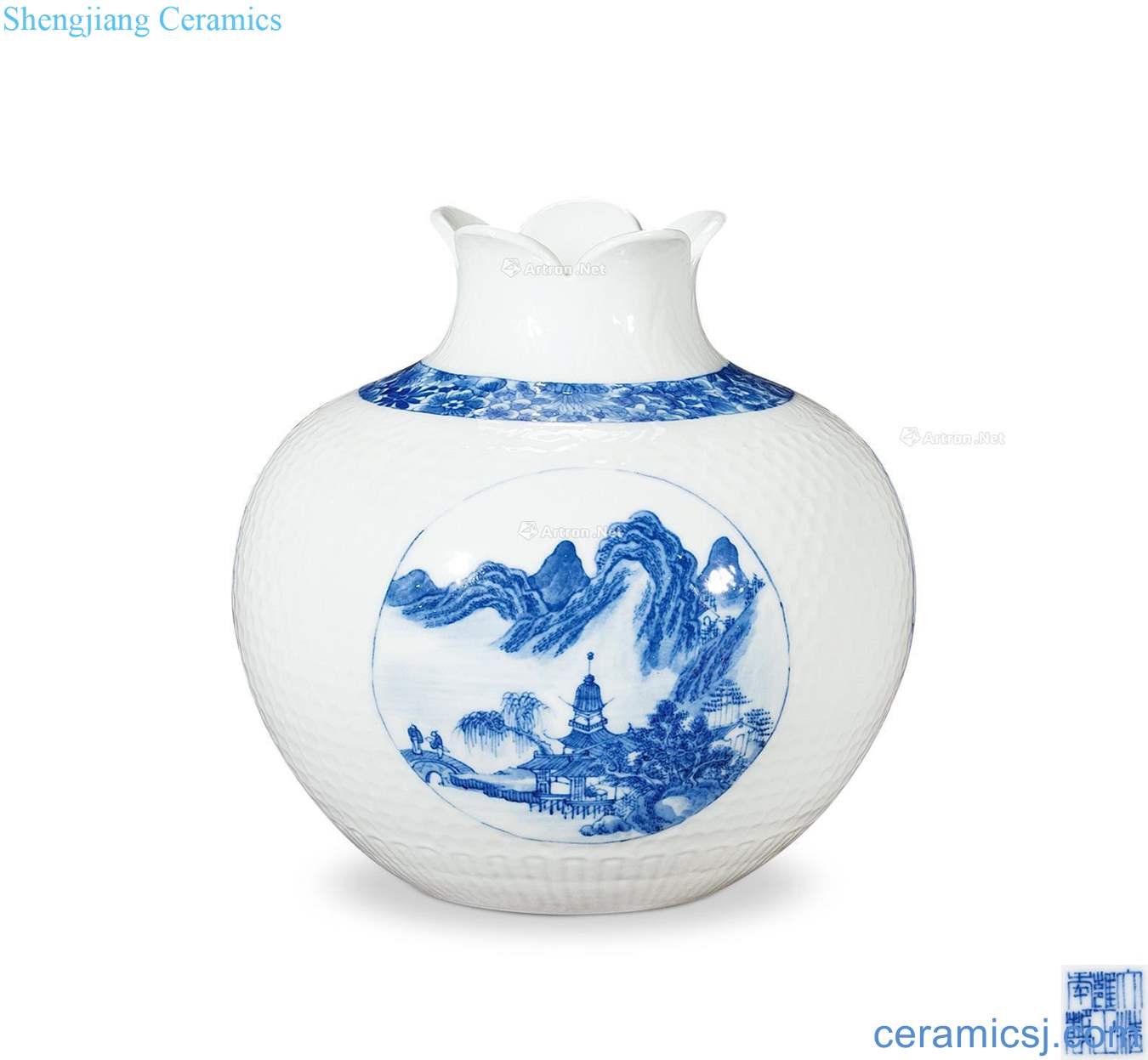 Qing porcelain medallion landscape figure pomegranate