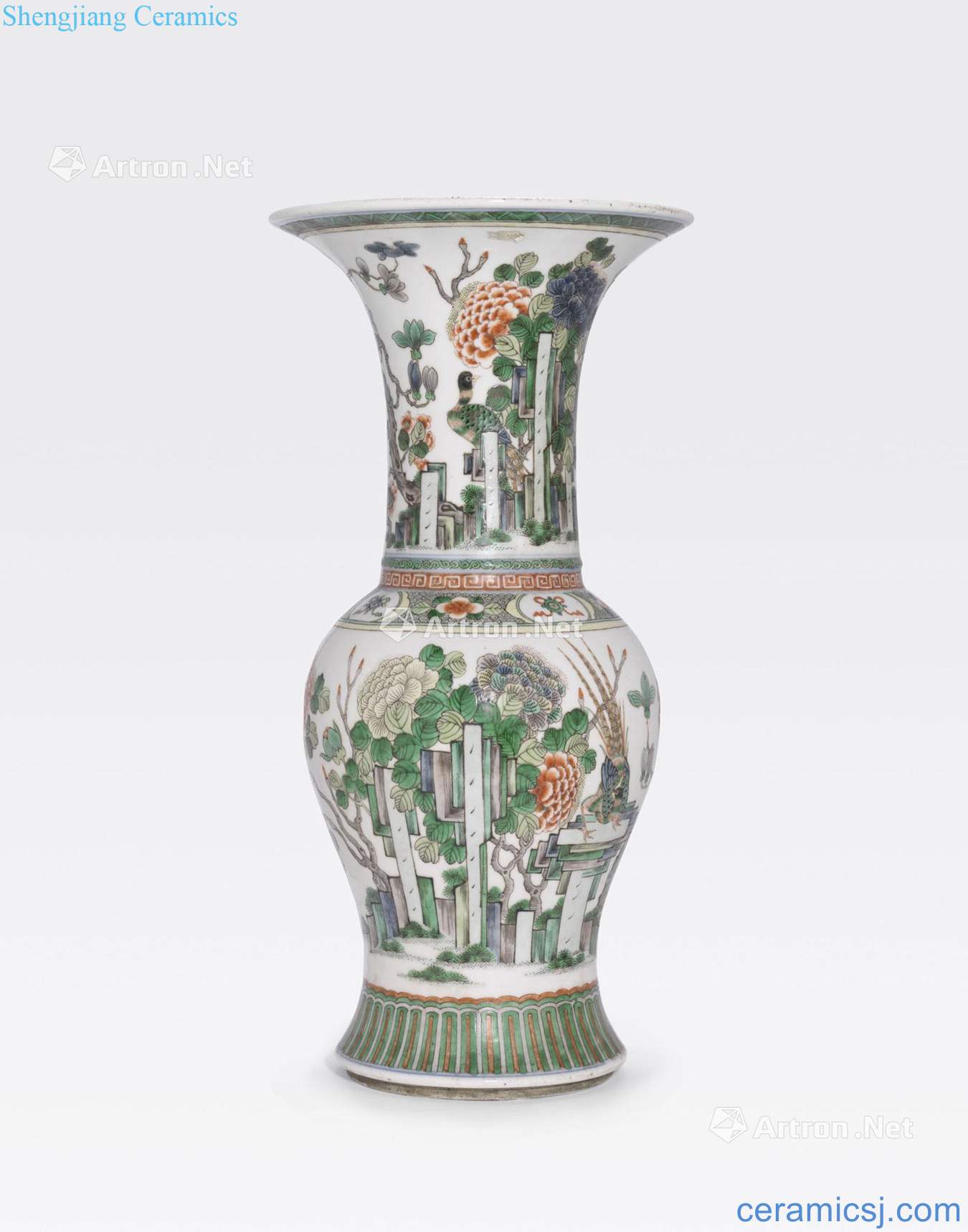 The newest the Qing/Republic period A FAMILLE VERTE ENAMELED PHOENIX - TAIL VASE