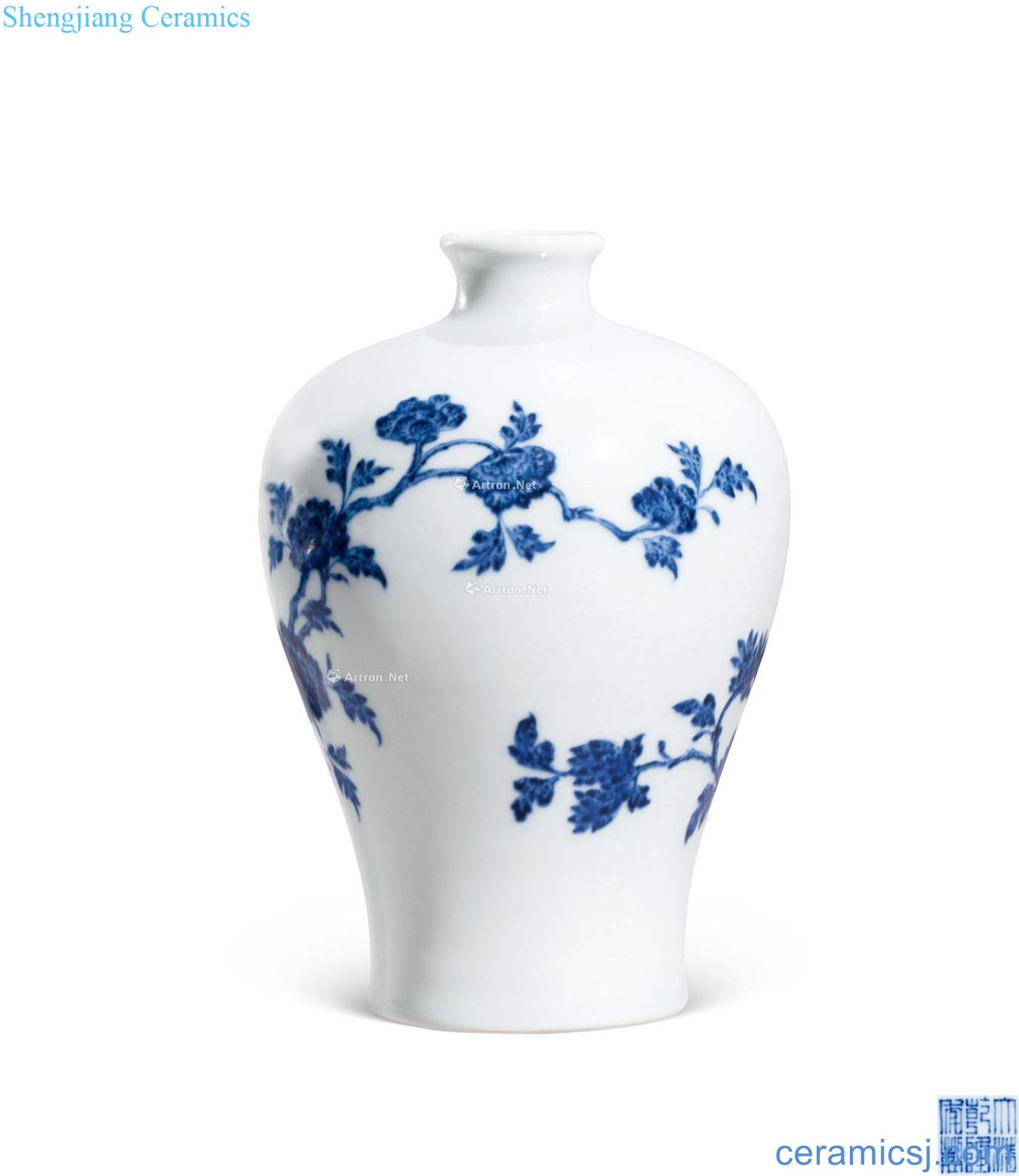 Qing qianlong Blue and white ruffled branch flowers grain mei bottle