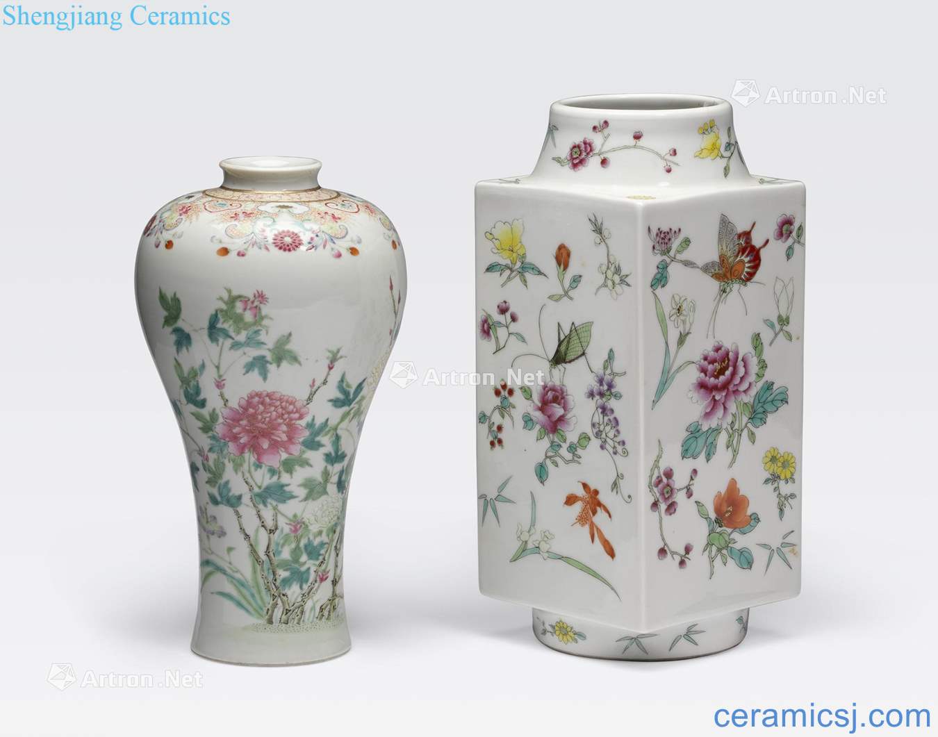 Qianlong marks TWO FAMILLE ROSE ENAMELED VASES