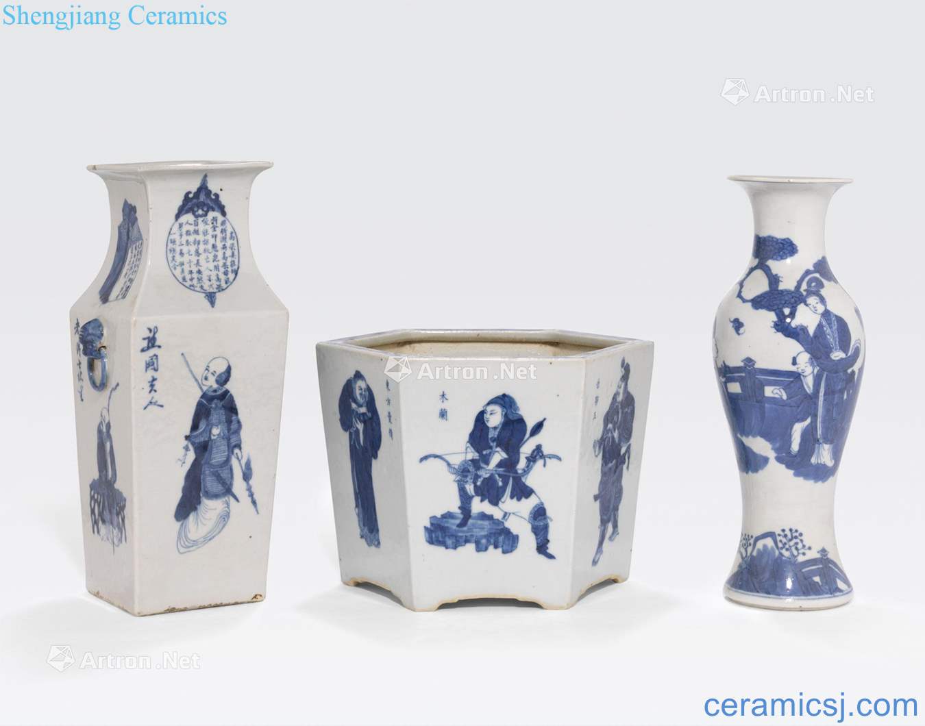 The newest the Qing/Republic period A GROUP OF THREE BLUE AND WHITE VESSELS WITH FIGURAL DECORATION