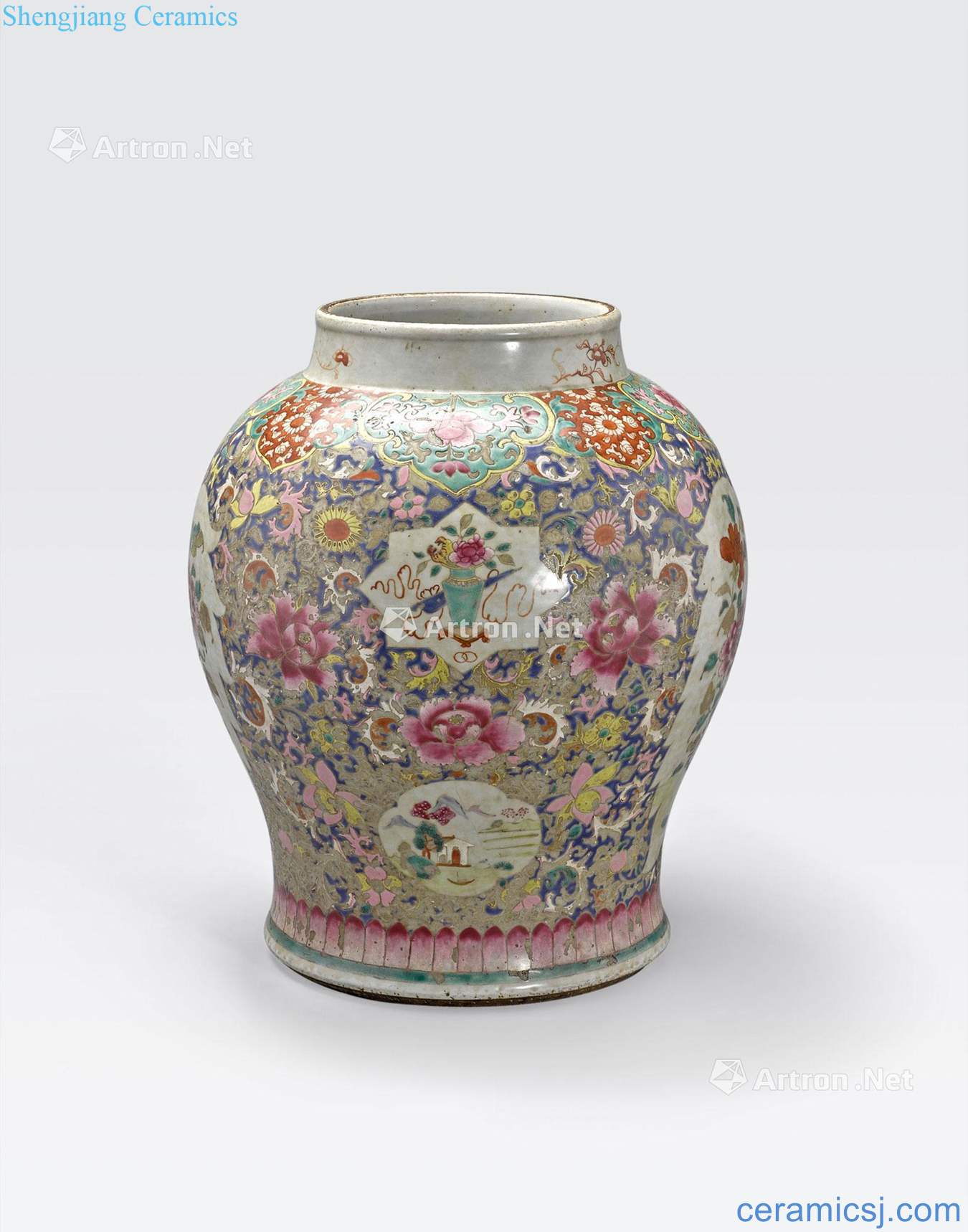 The 19 th century A FAMILLE ROSE ENAMELED GINGER JAR