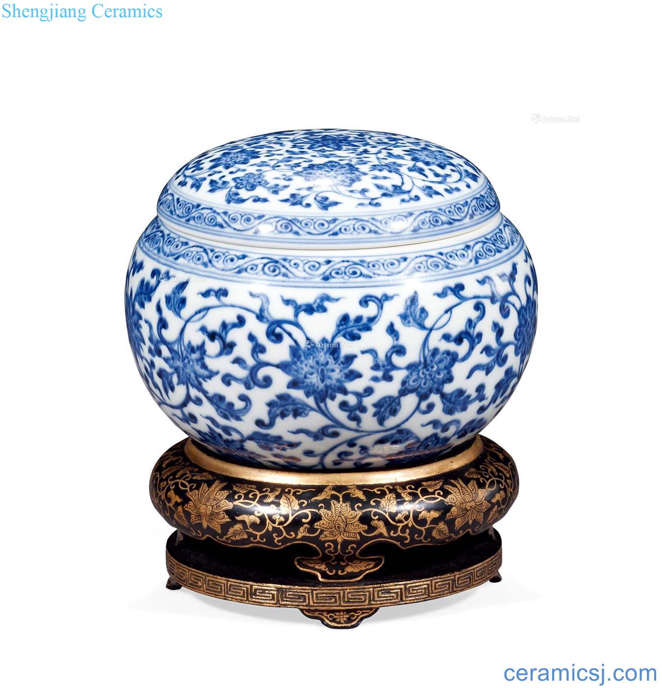 Qing yongzheng Blue and white branches passionflower lines cover bowl