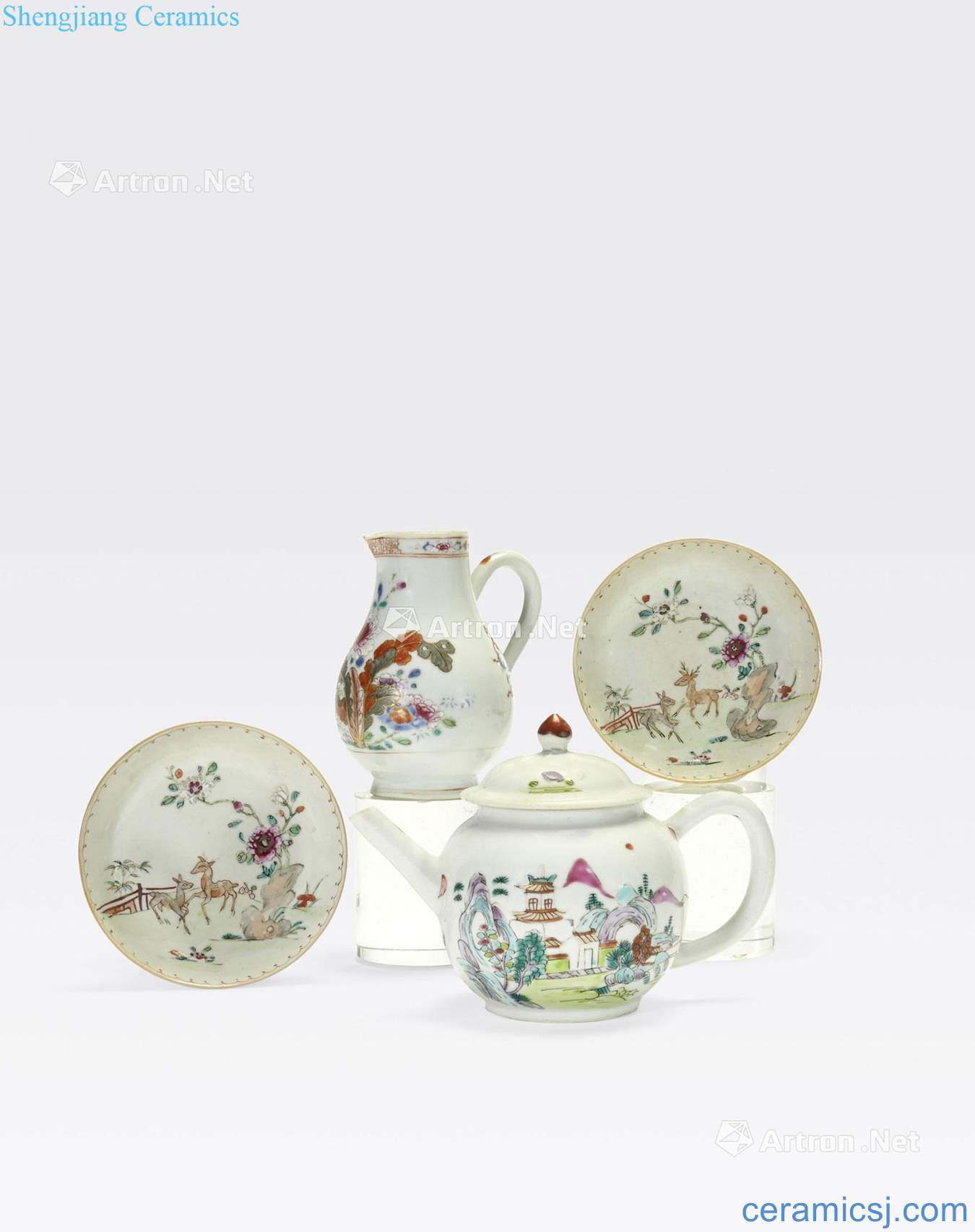 The 19 th century A GROUP OF FOUR FAMILLE ROSE ENAMELED TEA ITEMS