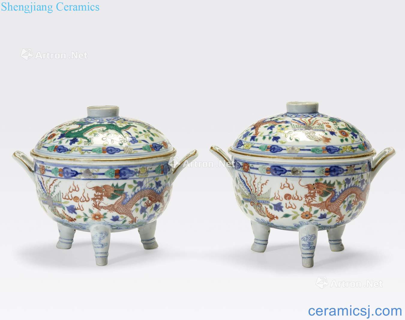 Guangxu six - character marks and of the period of A PAIR of WUCAI ENAMELED COVERED FOOD WARMERS WITH LINERS