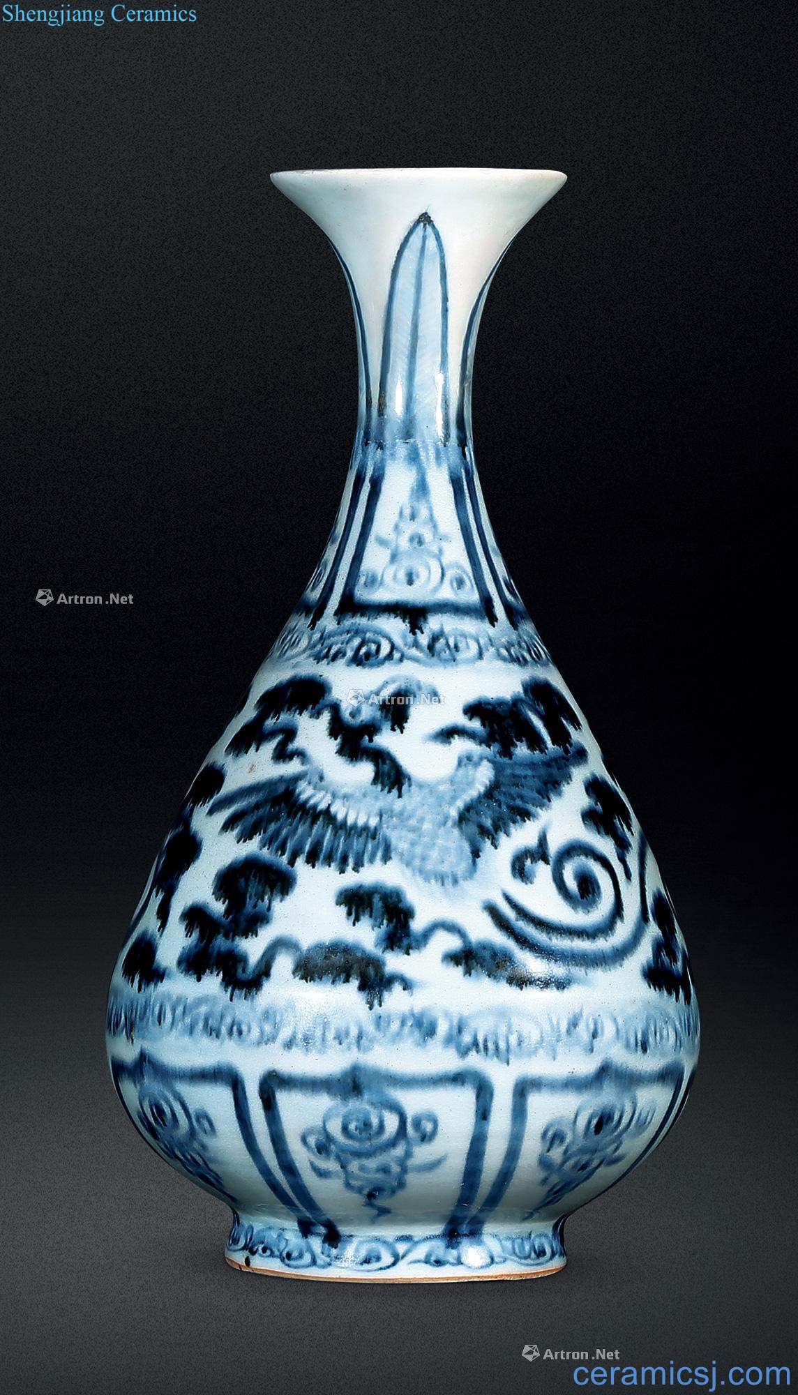 The yuan dynasty Blue and white YunFeng grain okho spring bottle