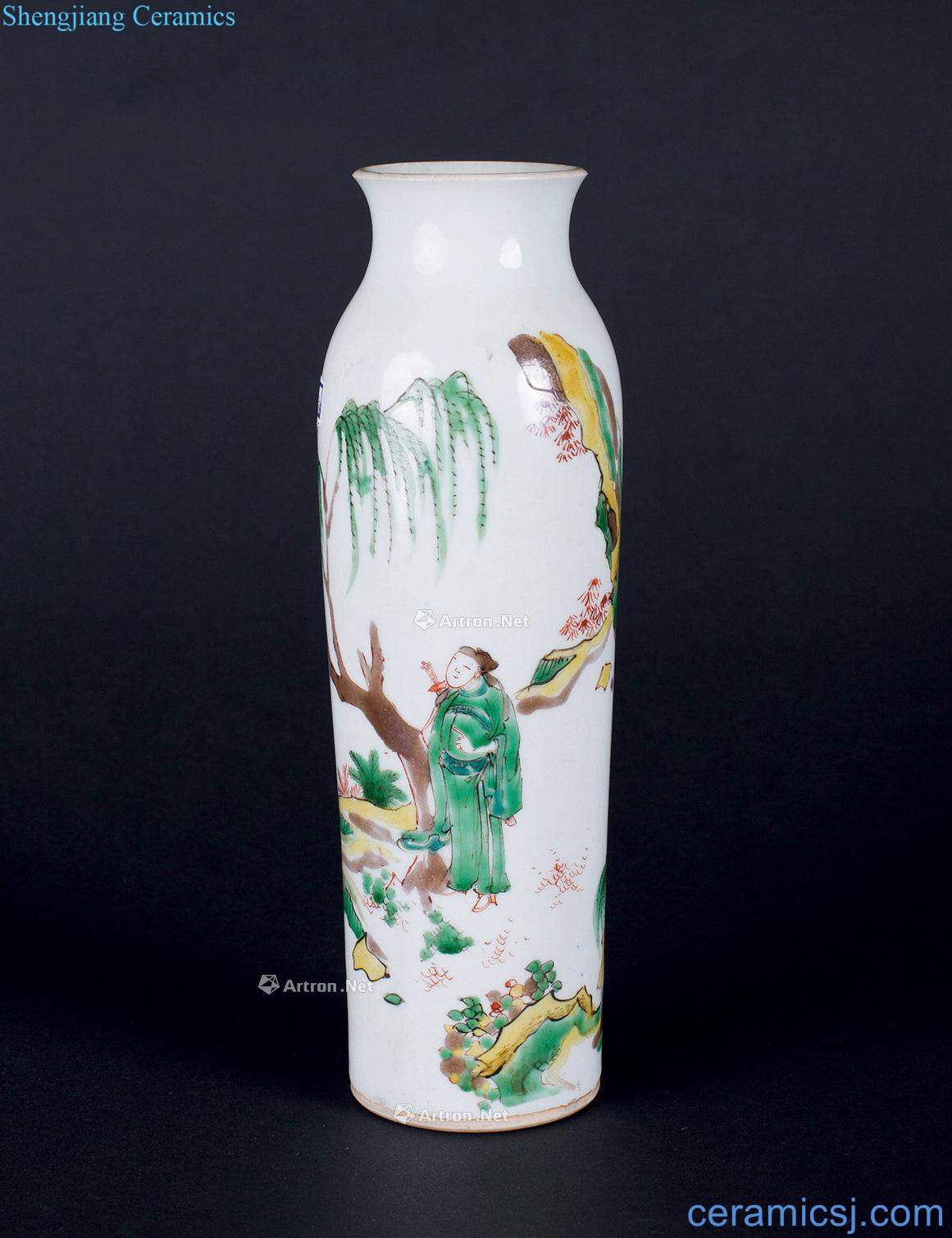 Qing shunzhi Grain small cylinder bottle colorful characters