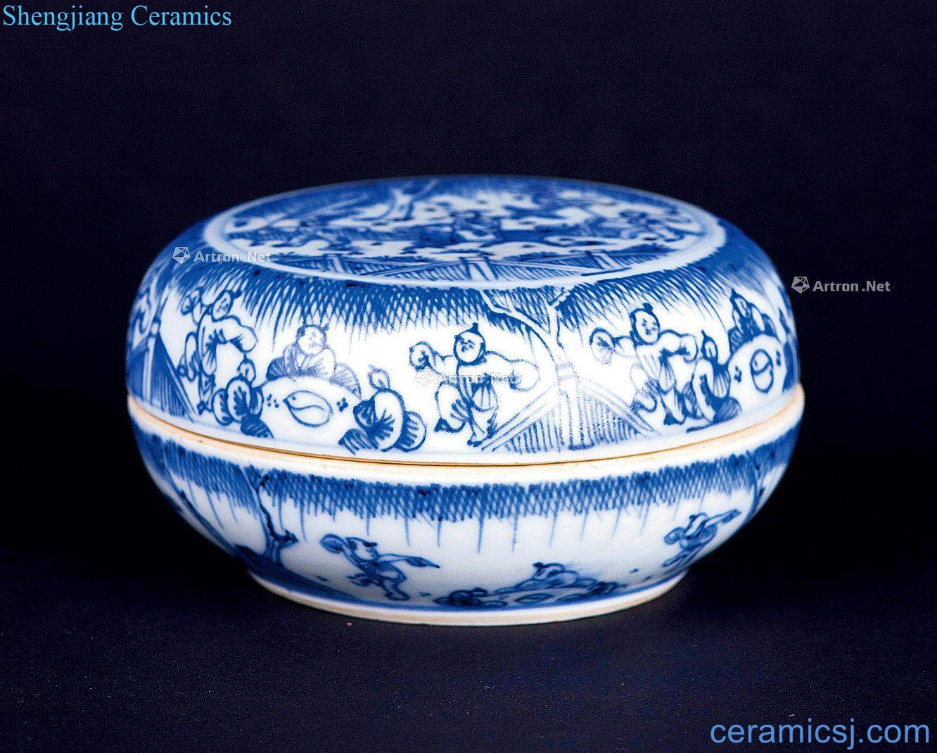 Blue and white light of the reign of emperor kangxi YingXiWen cover box around it