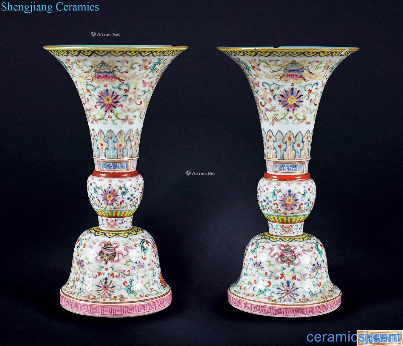 Qing jiaqing pastel bound lotus flower sweet grain flower vase with (a)