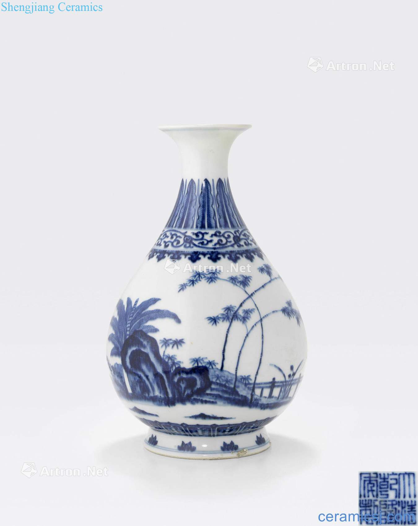 The Six - character Qianlong mark and of the period of A MING STYLE BLUE and WHITE BOTTLE VASE, YUHUCHUNPING