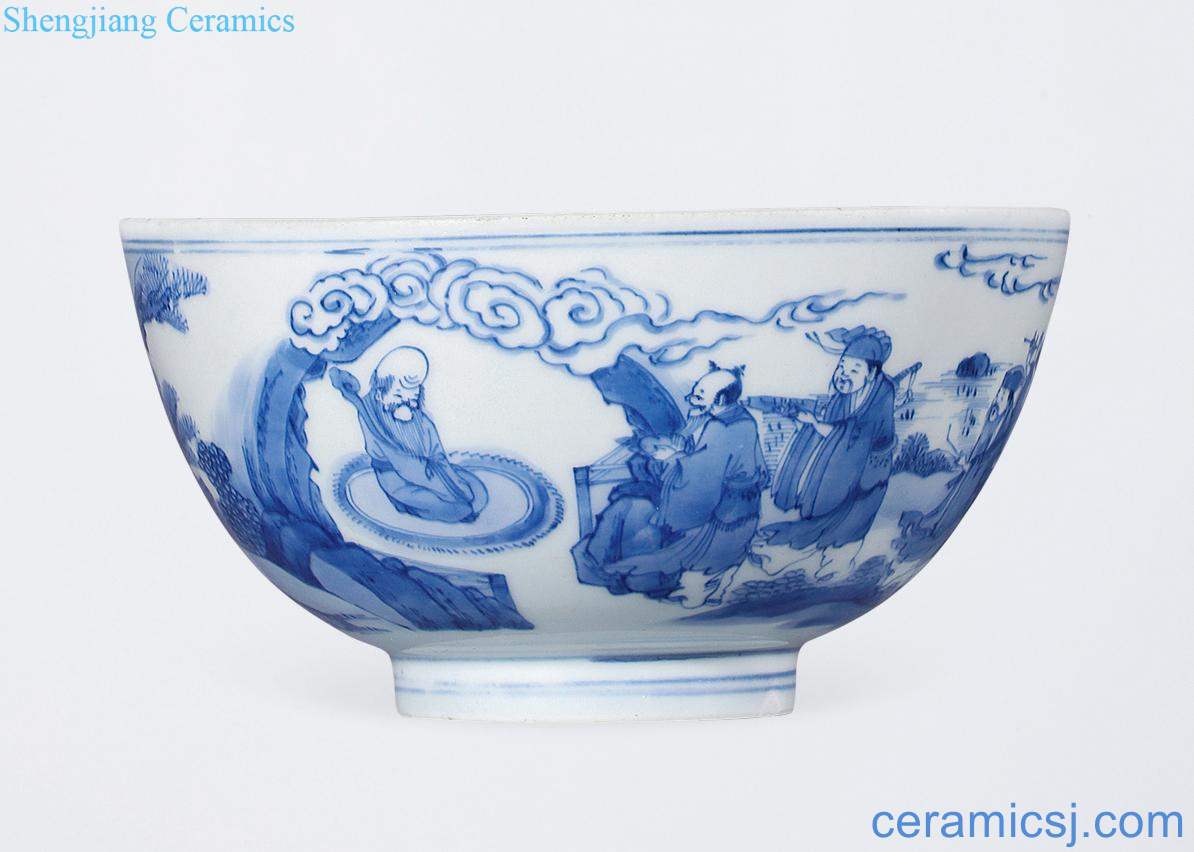 Ming chongzhen Blue and white the eight immortals figure bowl celebration