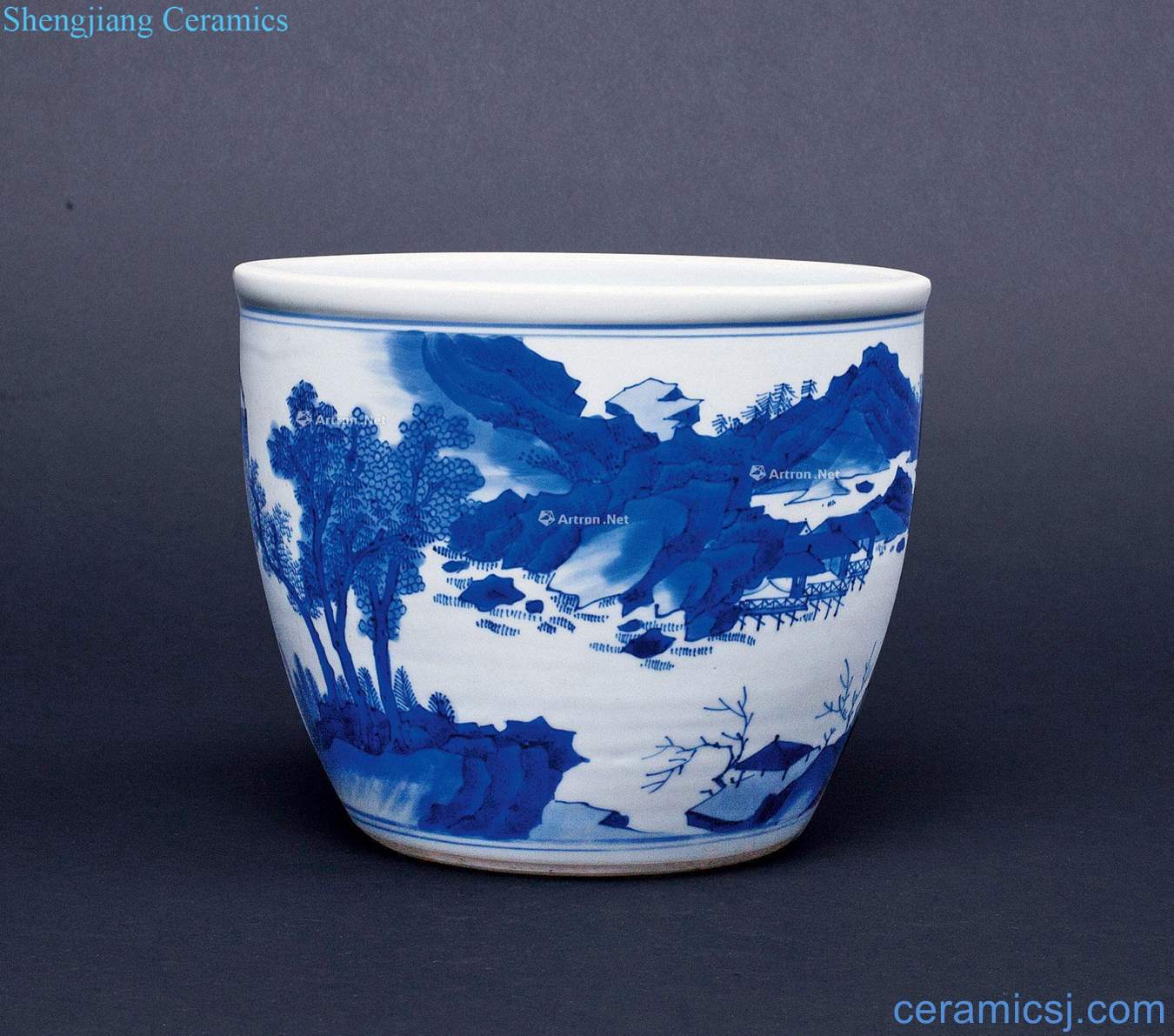 Ming chongzhen Blue and white landscape grain volume cylinder