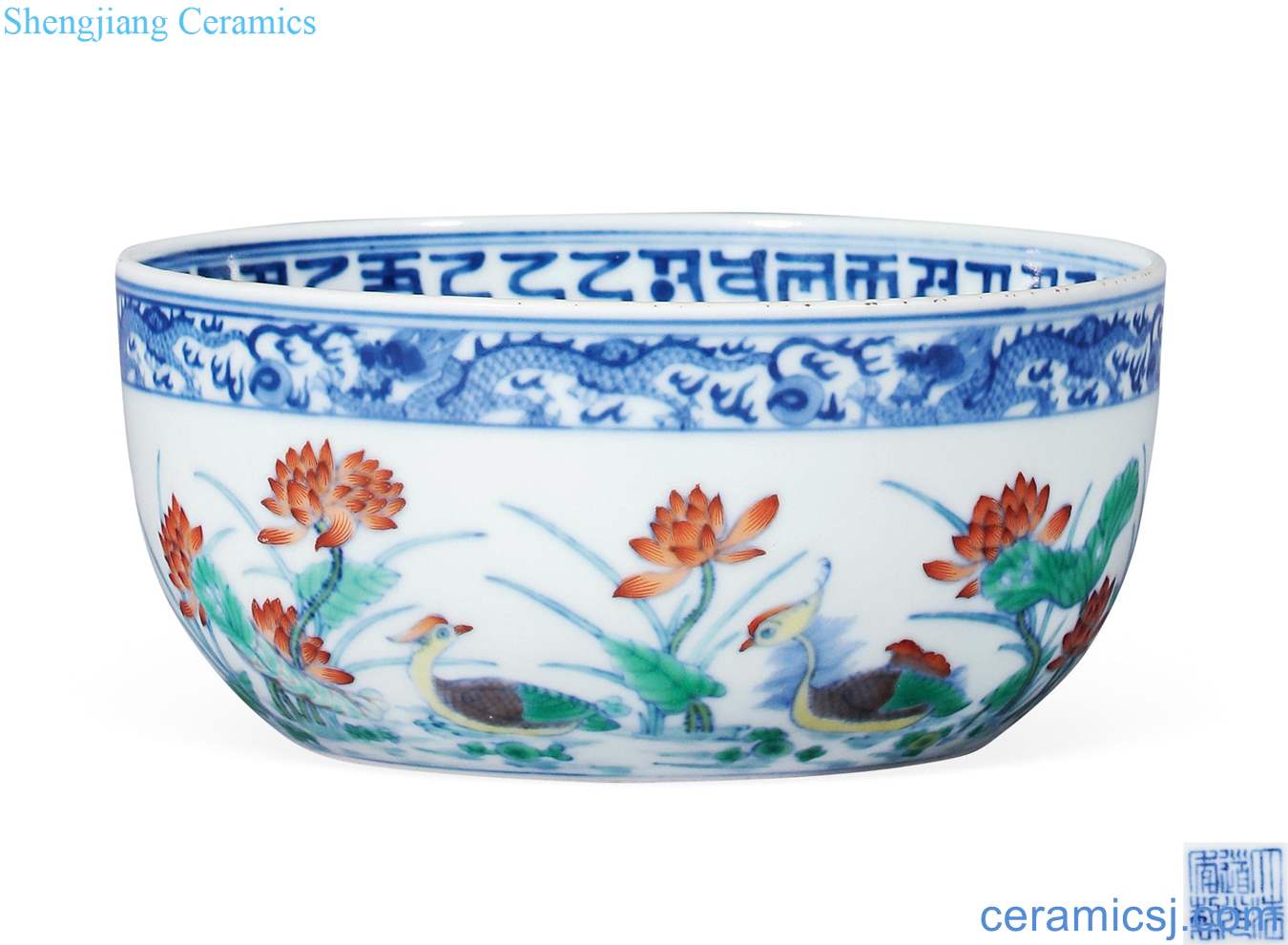 Qing daoguang bucket color lotus pond yuanyang lines, bowl