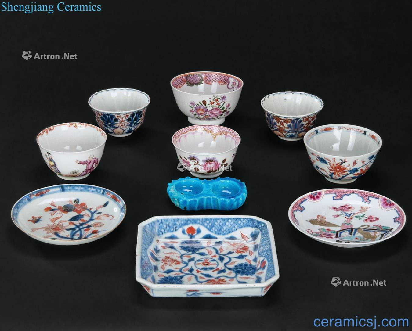 Qing famille rose porcelain dish, pastel colored group (ten)
