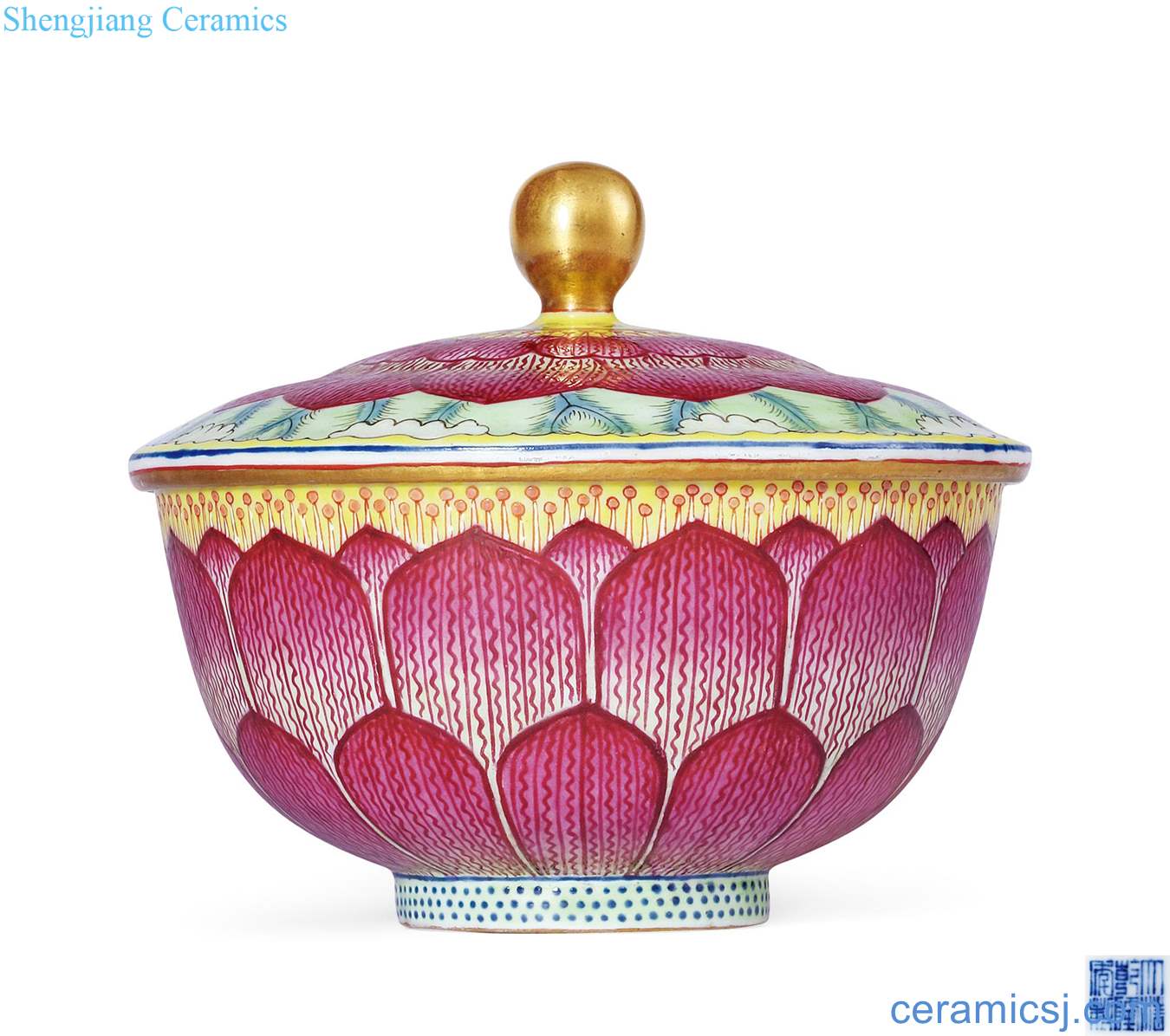 Qing qianlong pastel lotus-shaped grain tureen