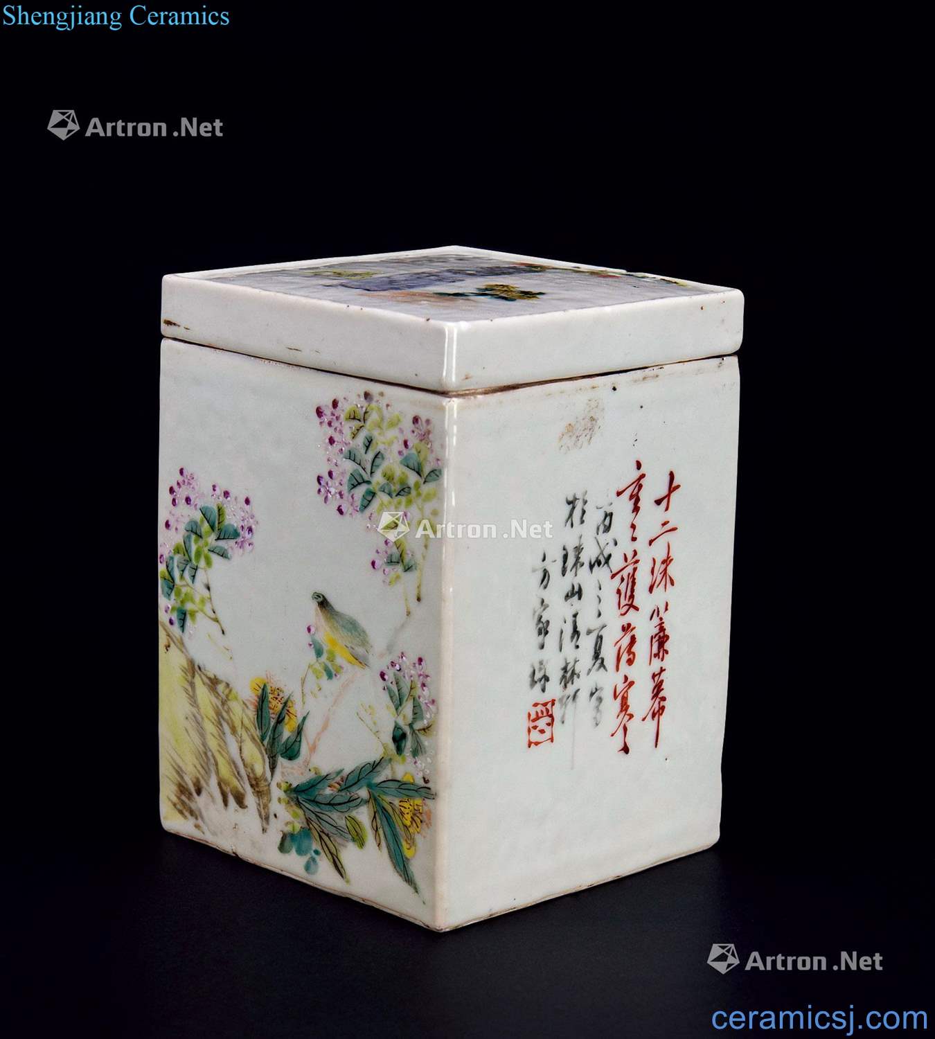 Fang Guzhen shallow color figure painting of flowers and cover box