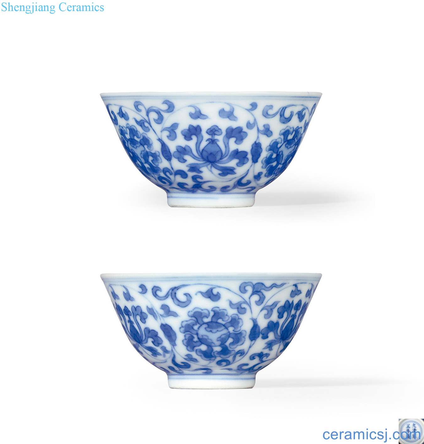 Qing yongzheng Blue and white tie up branch treasure phase pattern cup