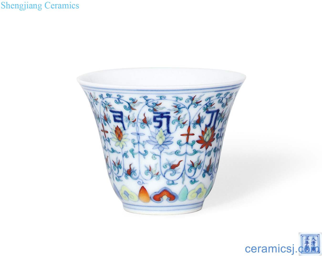 Qing yongzheng dou colors branch lotus Sanskrit cup