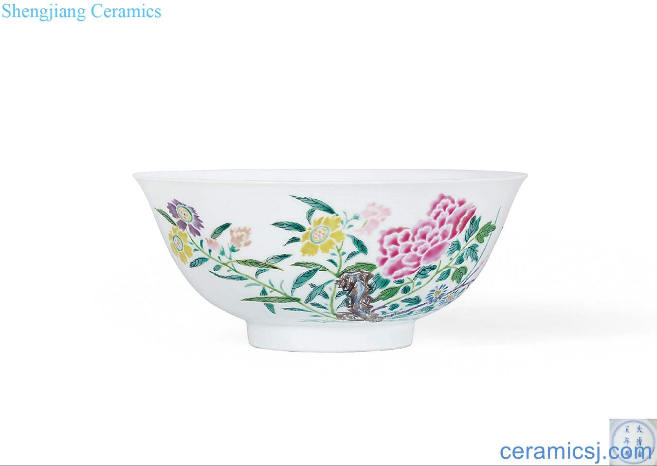 Qing yongzheng pastel flowers green-splashed bowls