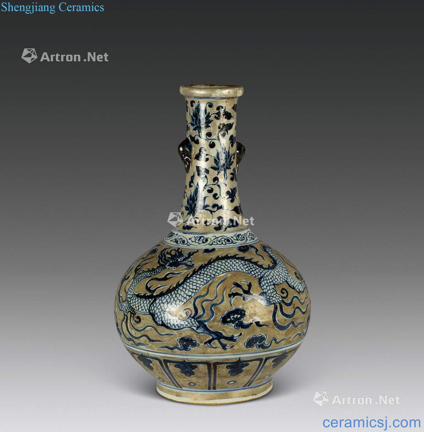 In the Ming dynasty Tasted silver gilding dragon beast ear bottle