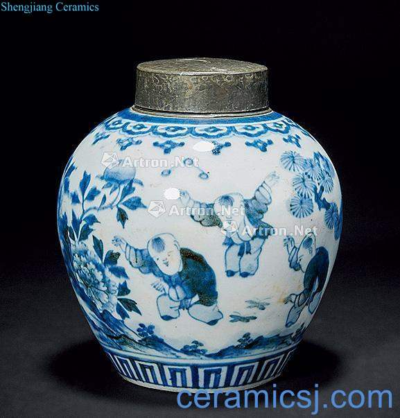 Qing dynasty blue and white figure caddy the ancient philosophers