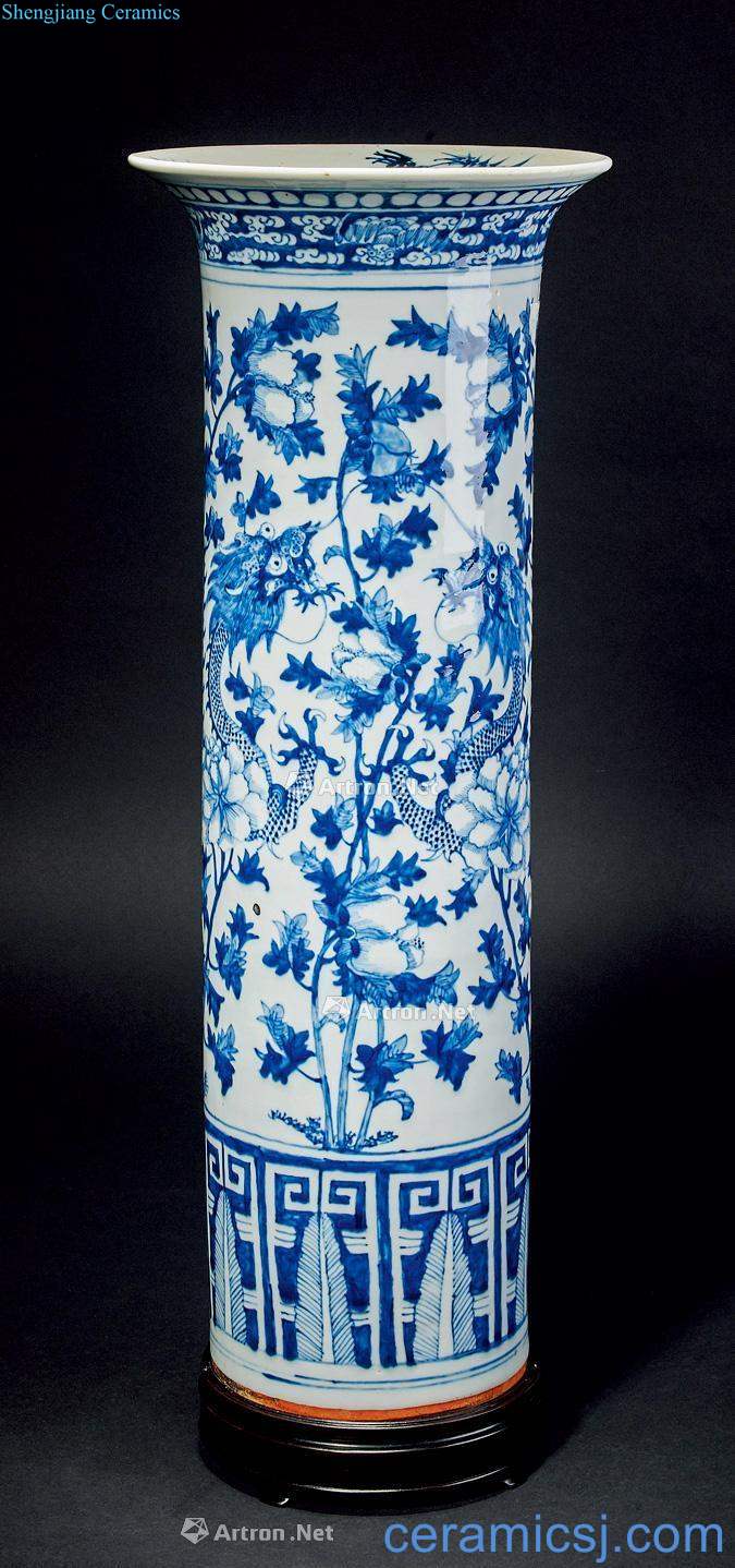 qing Blue and white ssangyong flower tattoos quiver