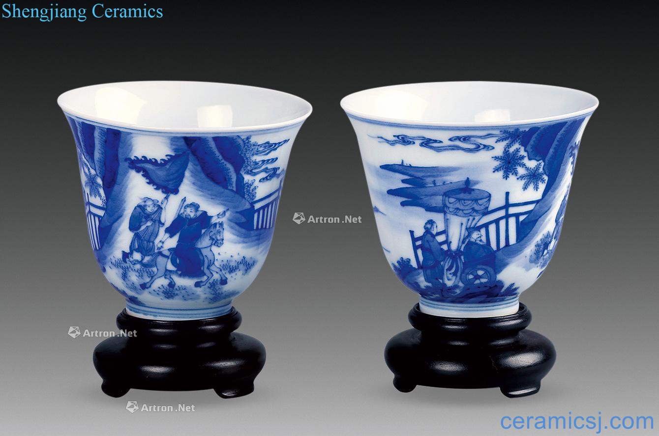 qing Blue and white bell cup three characters (a pair of two)