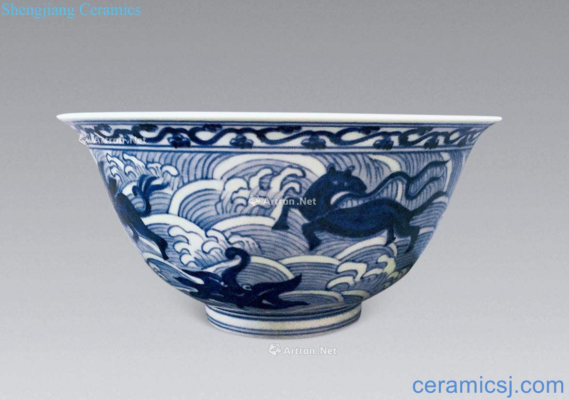 Ming Blue sea pegasus green-splashed bowls