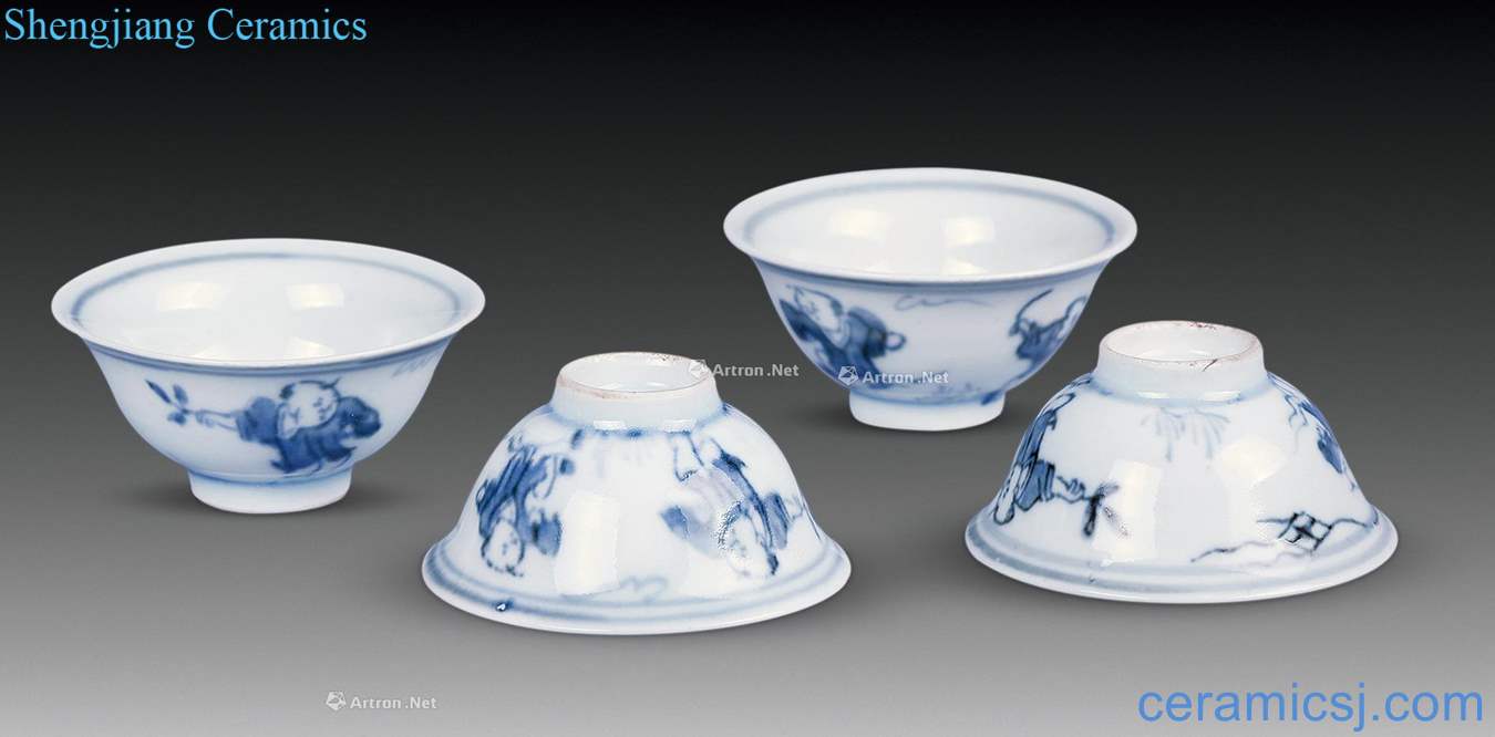 The late Ming dynasty Blue and white baby play tea (a group of four pieces)