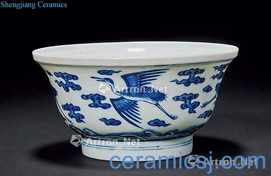 Qing yongzheng Blue and white cranes bowl