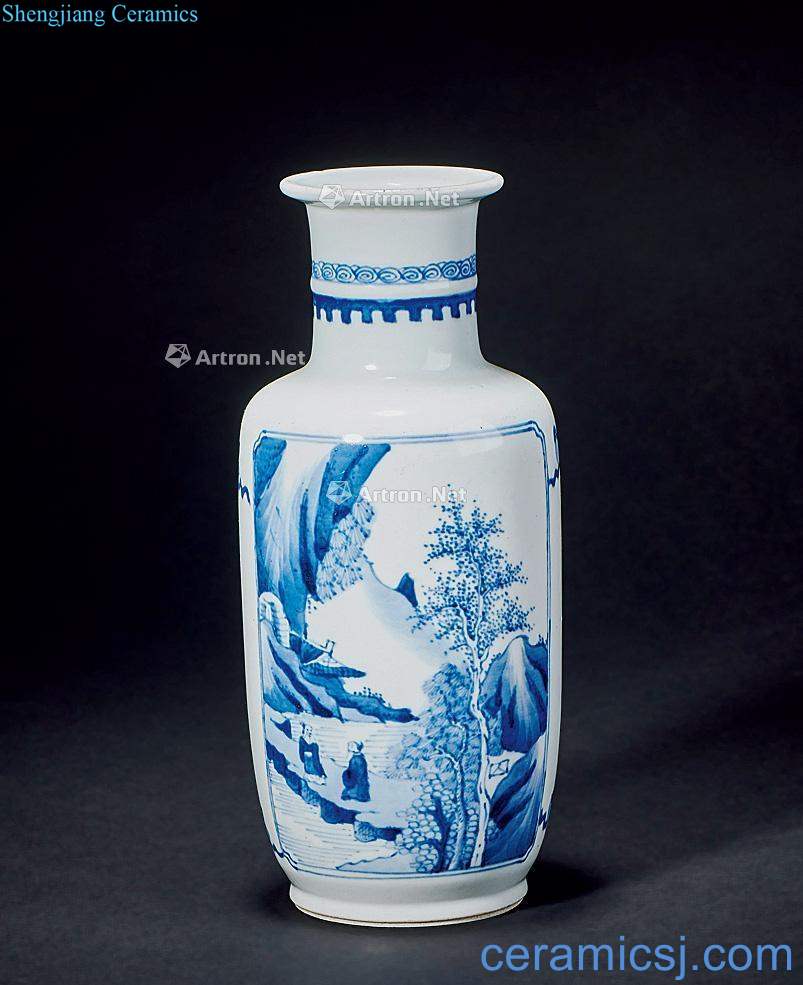qing Blue and white landscape wooden stick