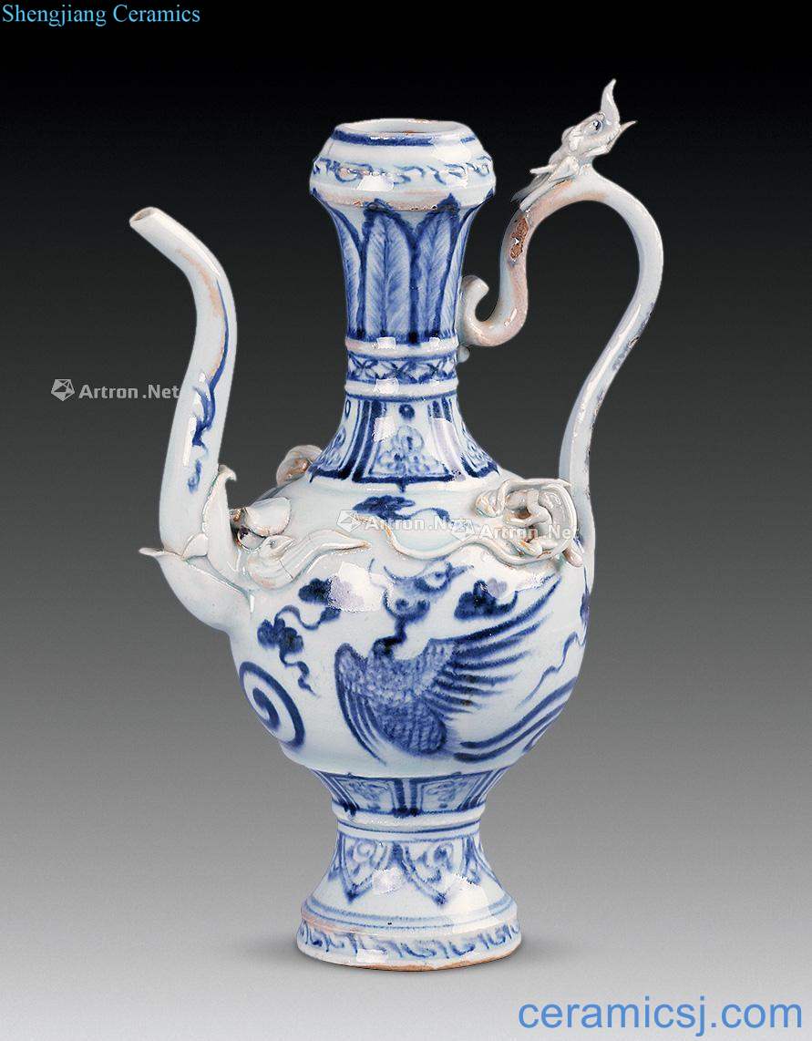 At the end of the yuan Ming Blue and white Longfeng ewer (a)
