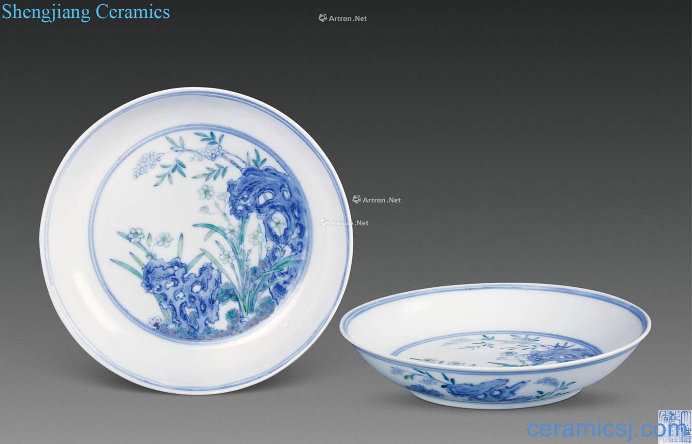 Qing qianlong bucket color LanShi figure plate (a pair of two)