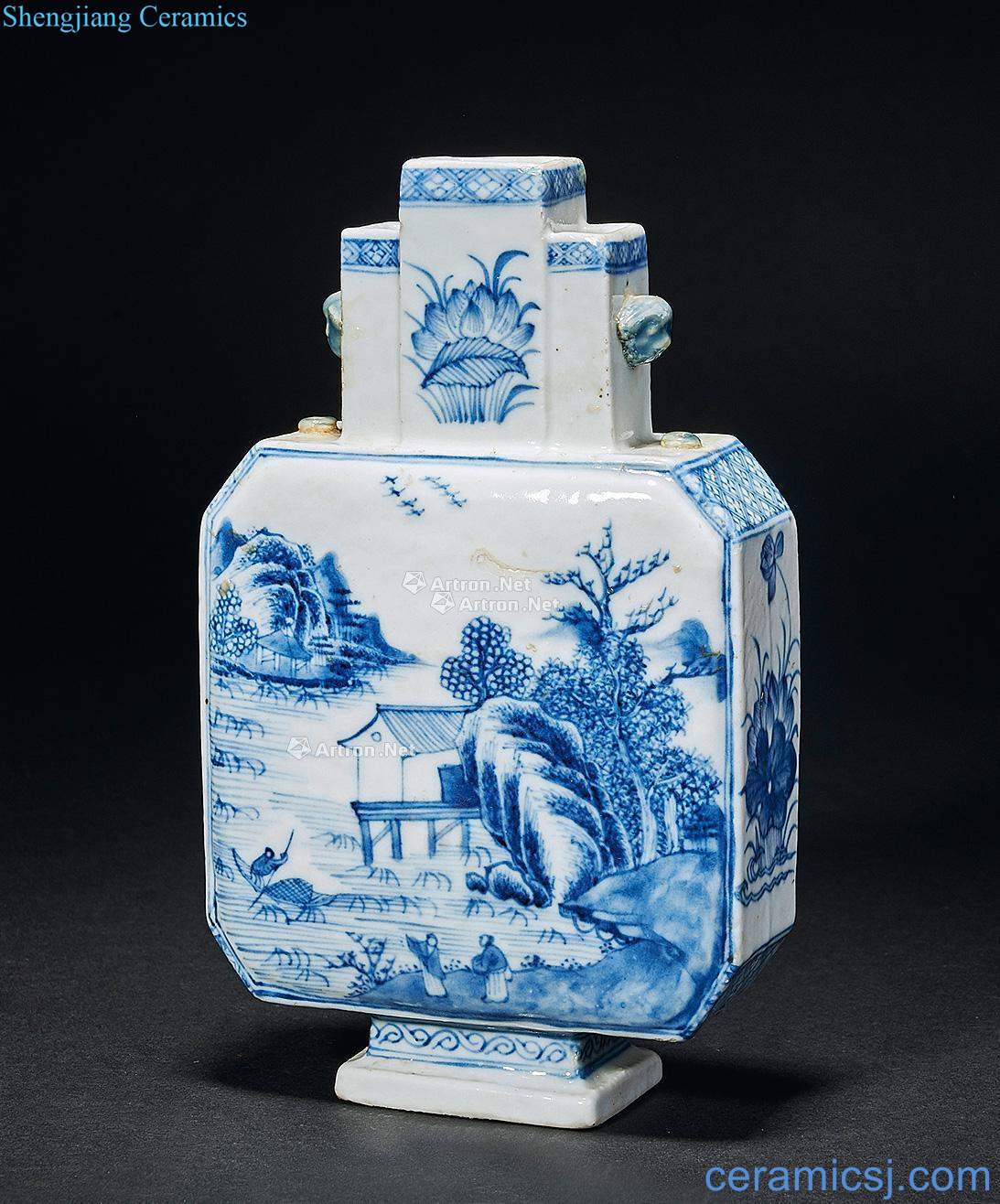 qing Blue and white landscape character bottles