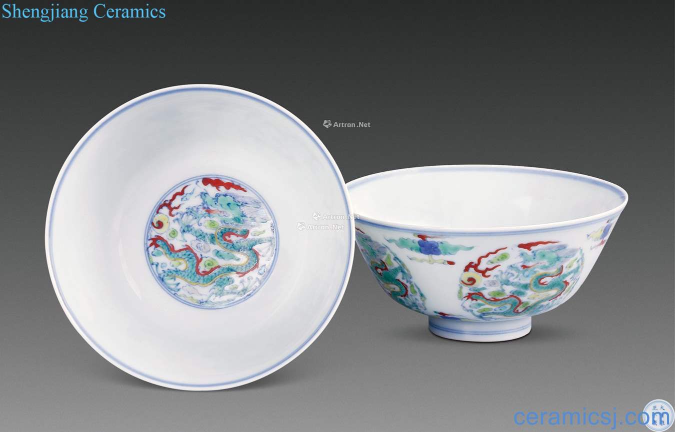 Qing yongzheng bucket CaiTuan dragon bowl (a pair of two)
